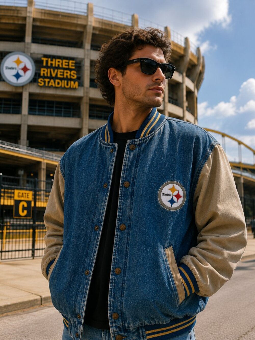 Vintage Pittsburgh Steelers Denim Jacket Lee Sport Mens Large NFL Snap Button US